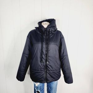 LIA Women's Black Long Sleeve Hooded Winter Thermal Puffer Jacket Size L